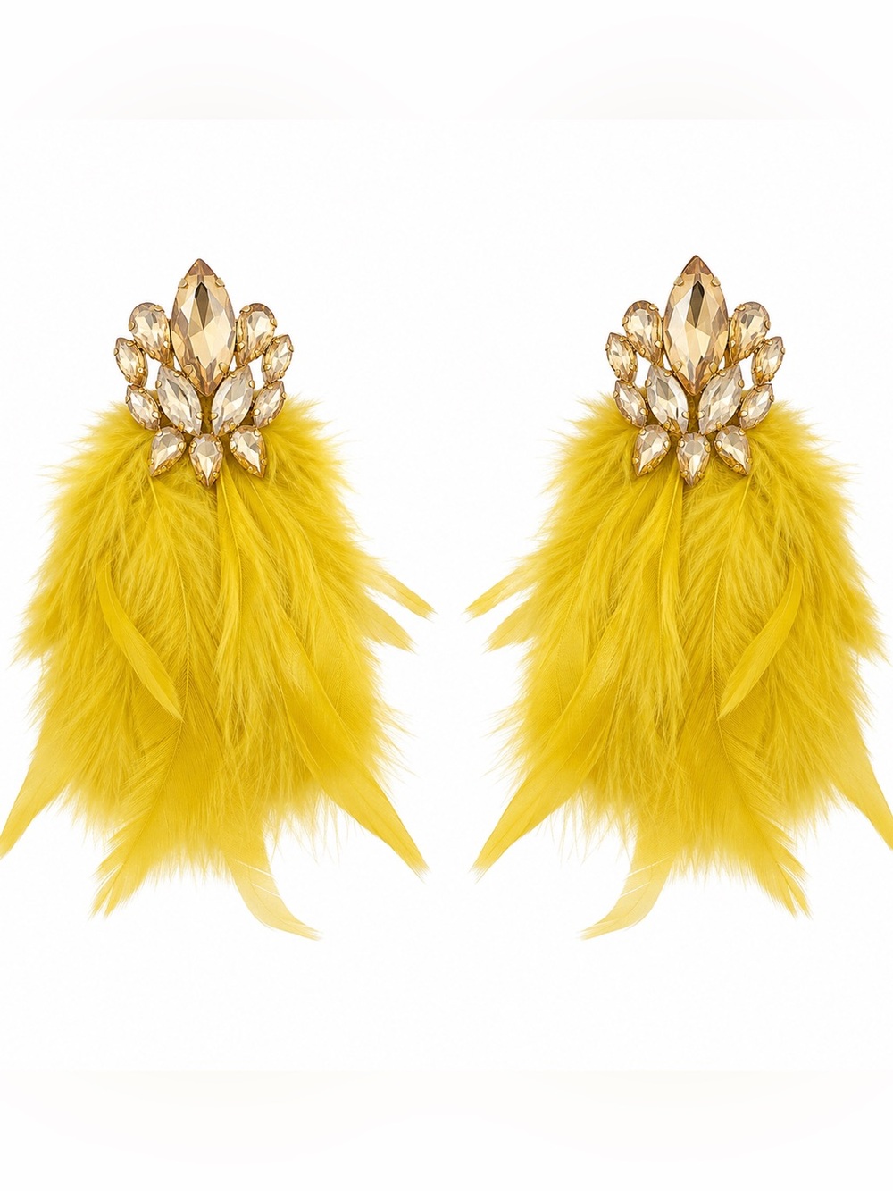 Nasty Gal Yellow Feather Crystal Drop Earrings